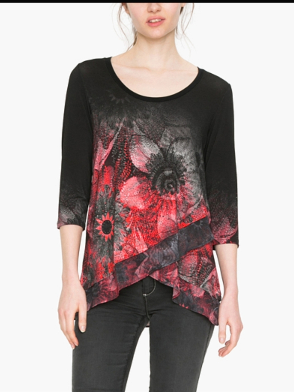 Disigual Floral 3/4 Sleeve Top Blouse Size Small Womems